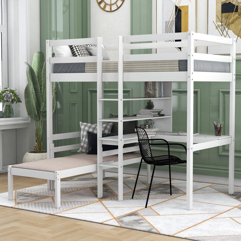 Lit mezzanine convertible avec bureau en L