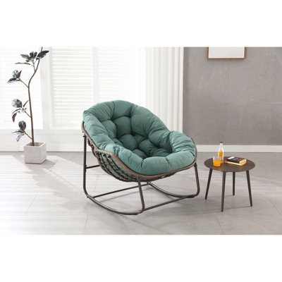 Chaise berçante de patio, kaki, tissée à la main, coussin épais, conception spacieuse, pour la véranda