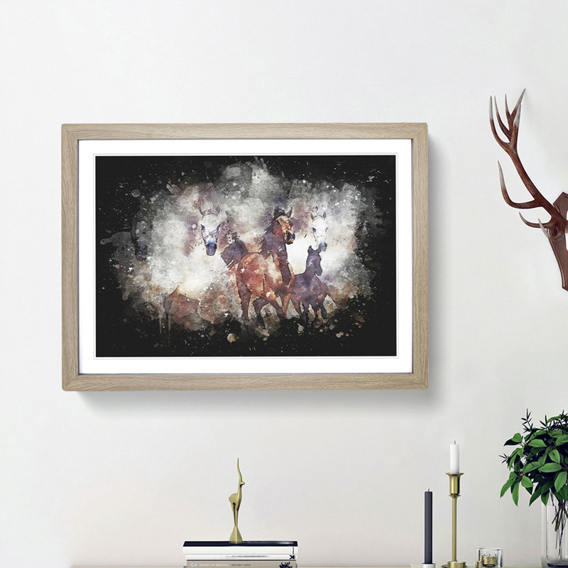 Galloping Horses - Picture Frame Graphic Art Print, Oak Framed, 33cm H x 45cm W x 2cm D