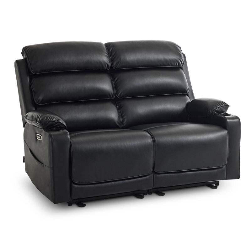Power Reclining Loveseat Sofa with Adjustable Headrest, Heat and Vibration, Faux Leather, Black