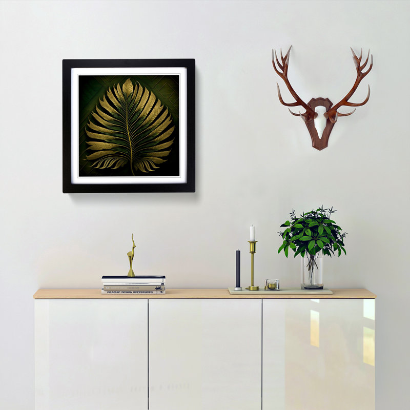 Palm Leaf Ornamental - Framed Print, Black