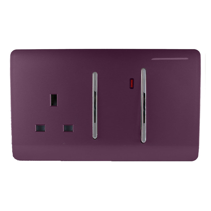 Trendi Switch 45 Amp Cooker Switch & 13 Amp Plug Socket with Neon, Plum