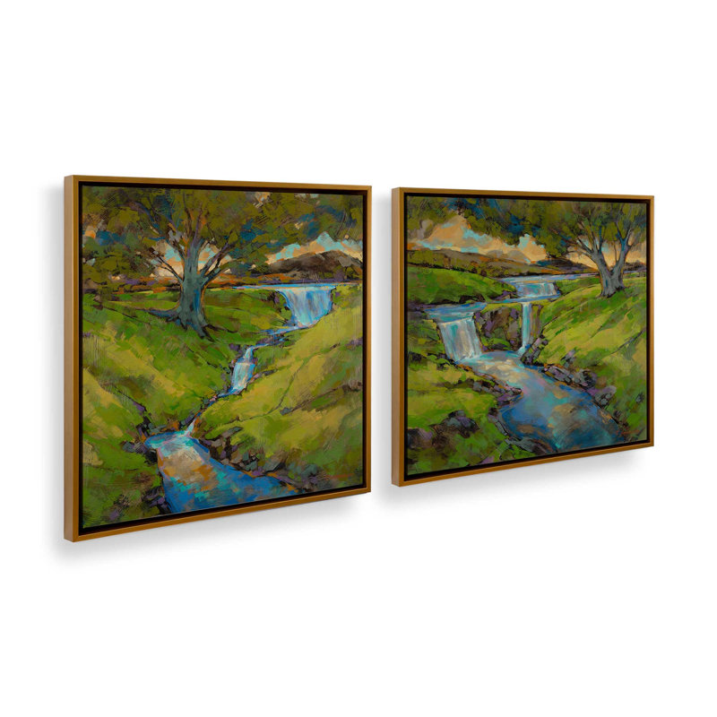 Happy Hills Splash, ensemble de 2 impressions, 30 po x 30 po, Toile avec cadre, Or poli