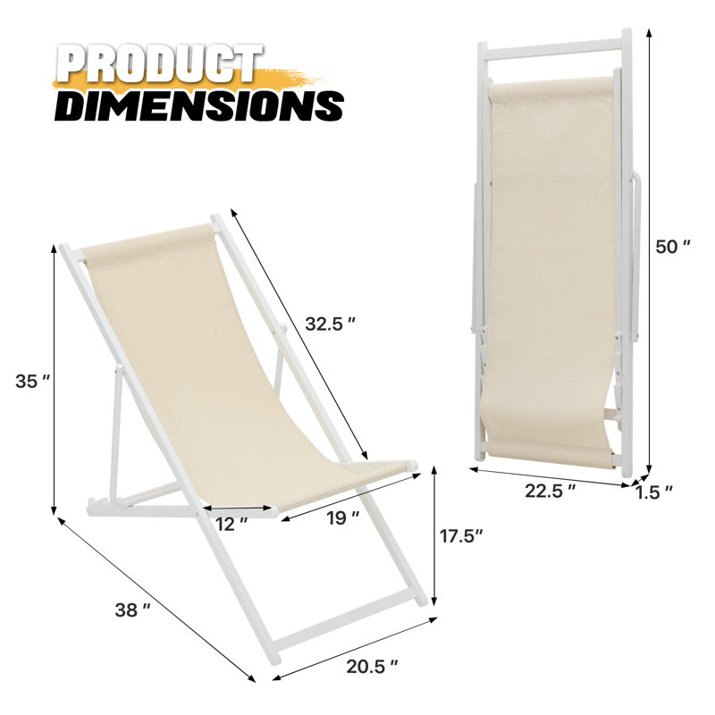 Pavils Folding Bench Chair, White, Beige