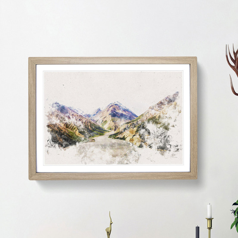 Path Through the Mountains - Framed Print, 45cm H x 63cm W x 2cm D, Oak Framed