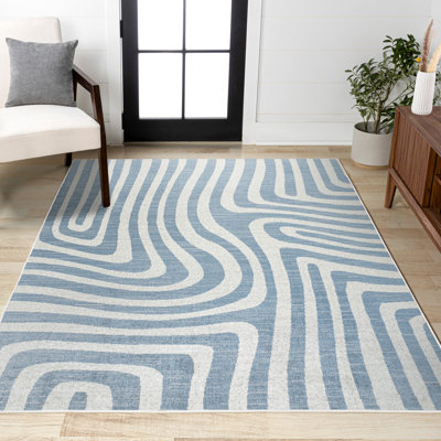 Jossa Abstract Two-Tone Low-Pile Machine-Washable Blue/Cream Rug
