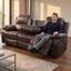 Causeuse inclinable manuelle pour cinéma maison, canapé 2 places inclinable en similicuir brun foncé avec console centrale