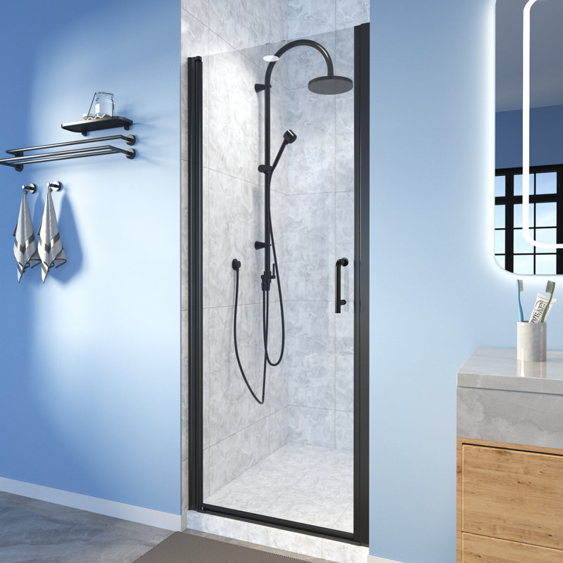 Porte de douche pivotante sans cadre l 30 po x H 72 po, Transparent
