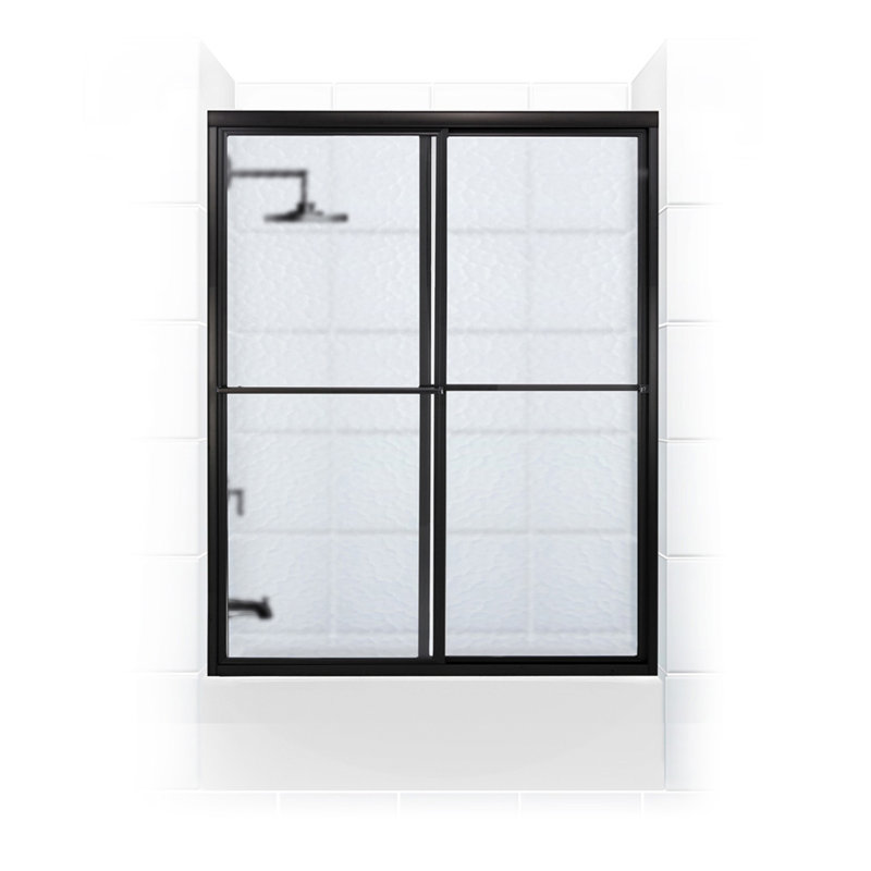 Newport Series Framed - W x 55'' H Sliding Door Framed Tub Door with, Standard Obscure / Aquatex, Matte Black