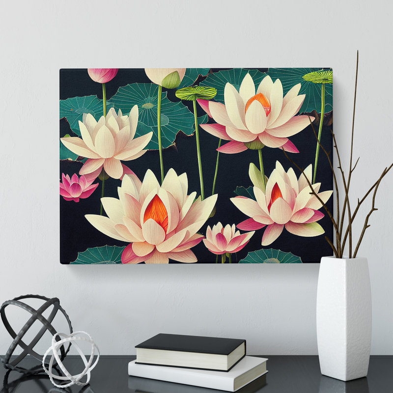 Dashing Lotus Flowers - Wrapped Canvas, 40cm H x 60cm W x 3cm D