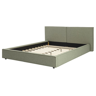 Modern Tufted Queen Size Upholstered Platform Bed Frame in Dual-Tone Faux Linen, Premium Biscuit Stitching Headboard, Green