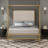 76.5" Tall Velvet Fabric Upholstered Headboard Metal  Canopy Bed-194949504-194949511