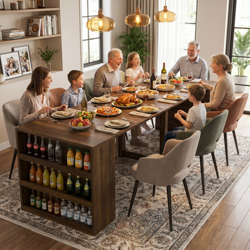 Table à manger extensible moderne en bois avec espace de rangement 122,8 "pour 1 à 10 personnes, Bois
