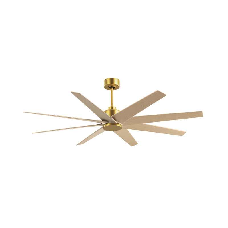 Ariella - Ventilateur de plafond à huit pales, Laiton brossé, Ton érable clair
