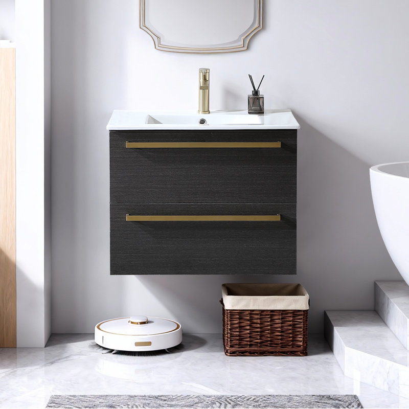 Meuble-lavabo flottant moderne 30 po avec lavabo en céramique