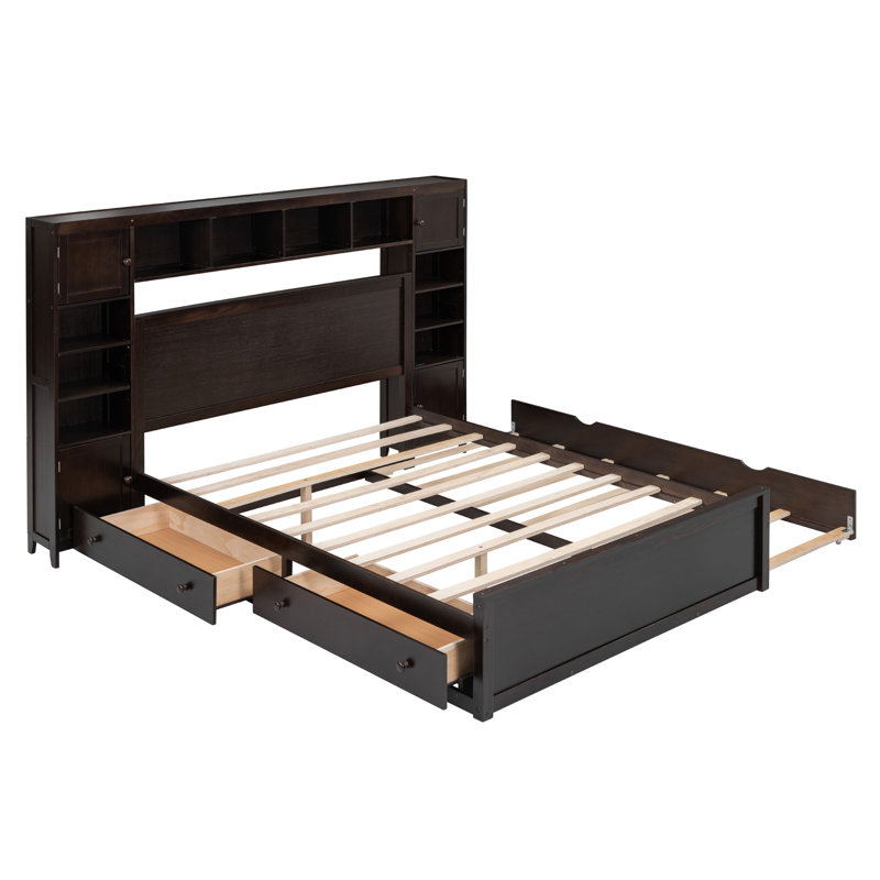 Lit en bois avec armoire tout-en-un, Espresso