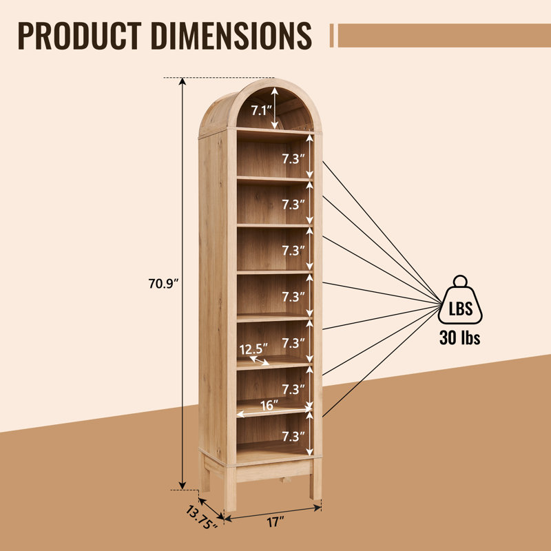 Manufactured Wood Freestanding Bathroom Cabinet, Natural, 70.9" H x 17" W x 13.75" D