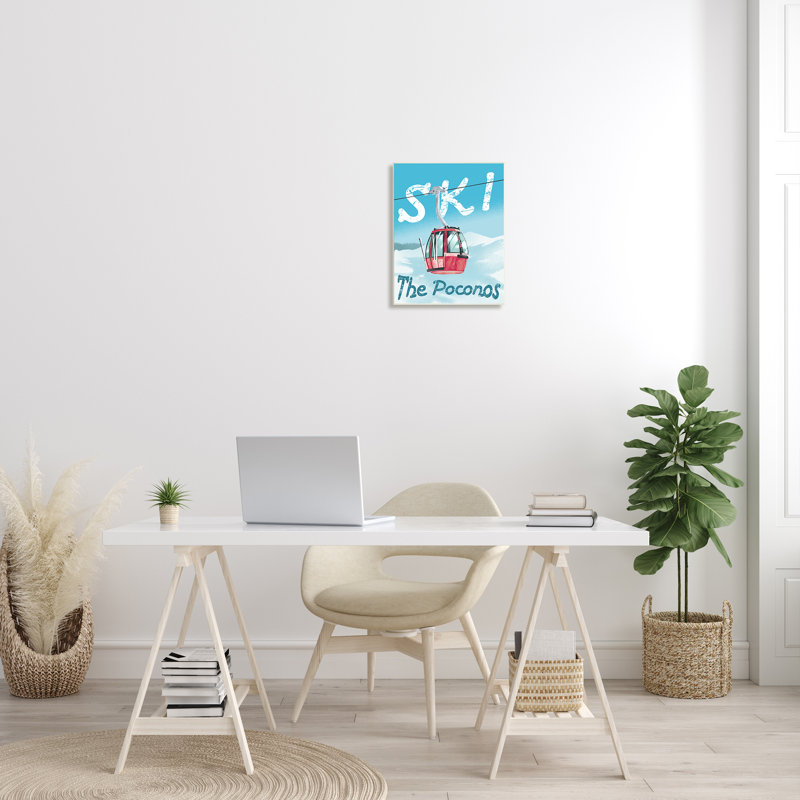 «The Poconos Red Ski Trolly Snowy Mountain Hill», art mural sur toile par Ziwei, H 19 po x l 13 po x P 0,5 po, Sans cadre