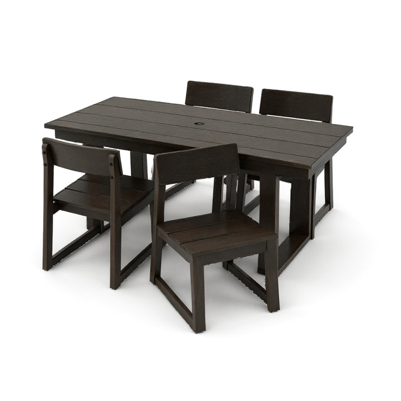5 - Piece Outdoor Dining In Black, Weather Patio Table And Chairs With Umbrella Hole, Perfect For Garden Backyard Areas, Ergonomic Enhanced Stability 4 Seater Made Of , Black Furniture Suitable Lawn