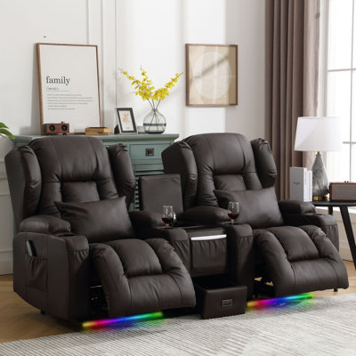 Ensemble de chaises inclinables Aguilera avec console multifonctionnelle, lumières DEL / porte-gobelets / coussins de charge / gratuits