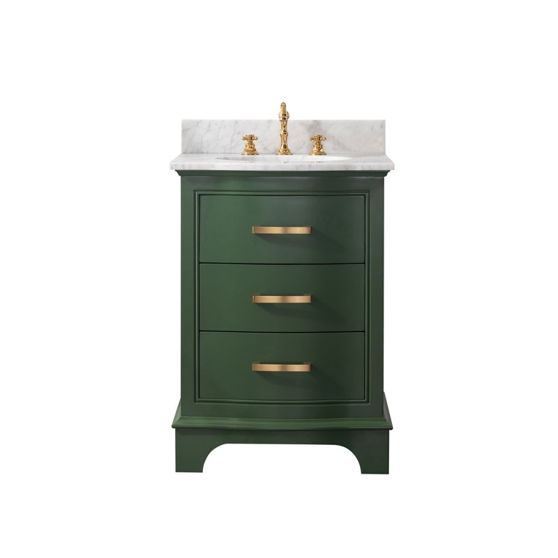 Meuble-lavabo simple 24 po avec plateau en marbre Fiona, Evergreen / or brossé