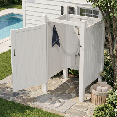 96.8'' X 152.5’' Outside Shower Enclosure Kit With Door, Outdoor Shower Kit For Pool Shower, Changing Room & Beach Shower, Vertical Lines