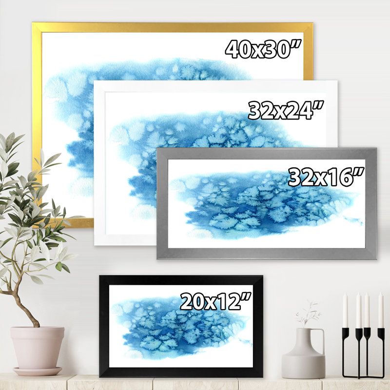 «Blue Turquoise Cloud Abstract», peinture sur toile à cadre flottant, H 12 po x l 20 po x p 1 po, Cadre doré