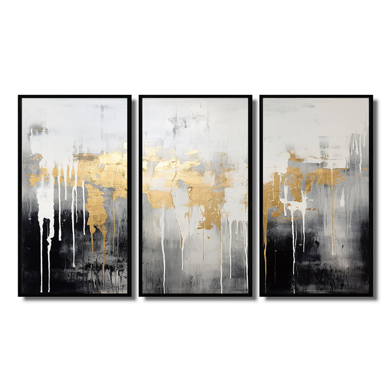 Charli - ensemble d'art mural abstrait, Cadre flottant noir, H 32 po x l 48 po x P 1 po