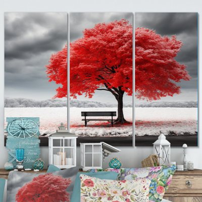 Ensemble d'arbre mural rouge Red Symphony in Winter I