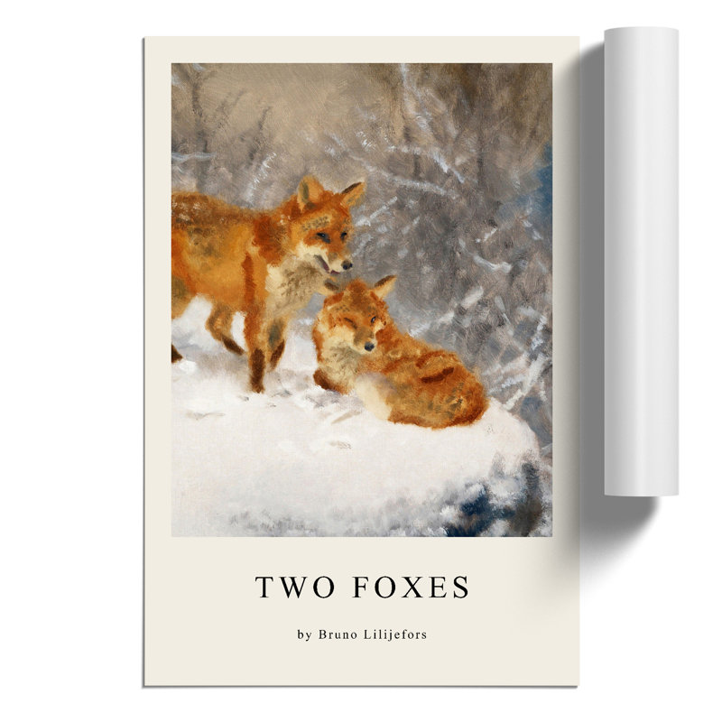 Two Foxes Print by Bruno Liljefors - Frameless Print, 59cm H x 42cm W x 0.1cm D