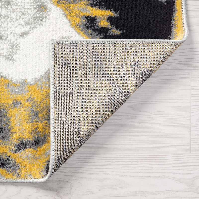 Tapis jaune / noir / blanc Pinette, Tapis de couloir 2 pi 3 po x 7 pi 3 po