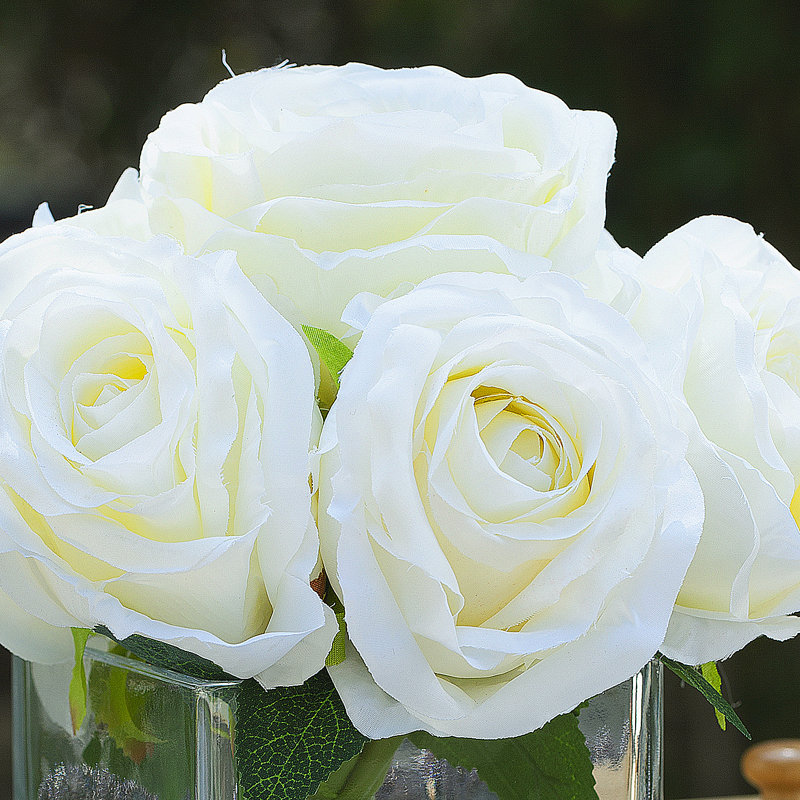 Faux Silk Rose Arrangement in Vase, Cream