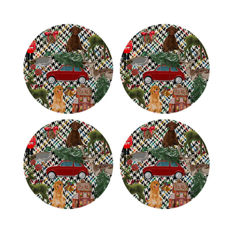 Vegan Leather Round Placemats, Multi Plaid