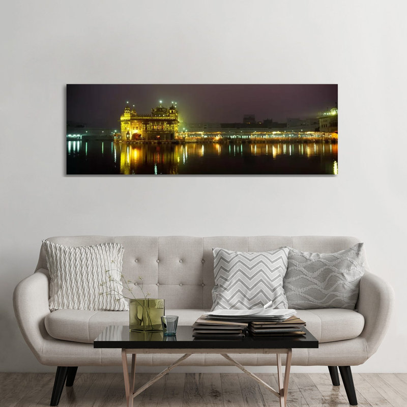 Temple Lit Up At Night, Golden Temple, Amritsar, Punjab, India - Wrapped Canvas Panoramic Print, 182.88 cm H x 60.96 cm W