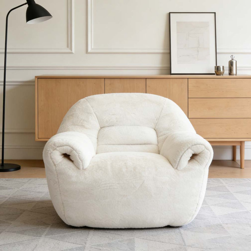 Fauteuil à billes en fausse fourrure, Blanc