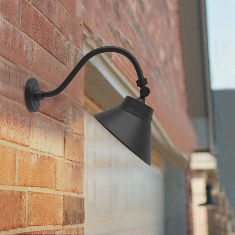 10 in. 42-Watt, 4000 Lumens LED Black Angle Shade Gooseneck Barn Light with Photocell