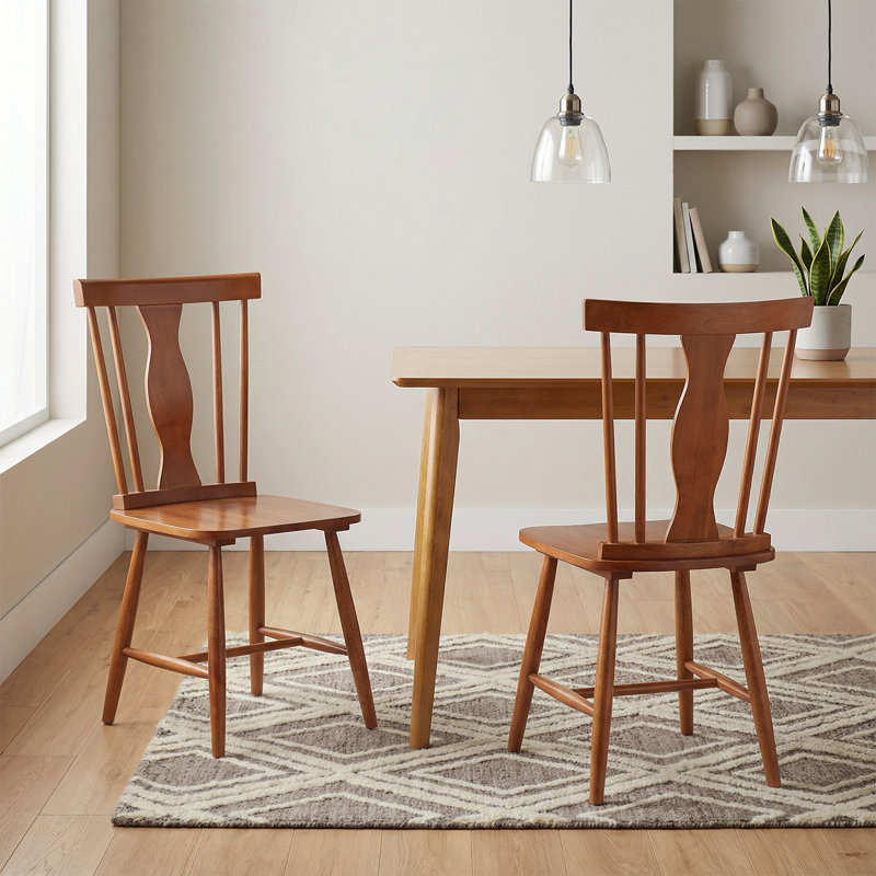 Chaises de salle à manger en bois massif de 17 po de largeur Mid-Century, Noyer foncé