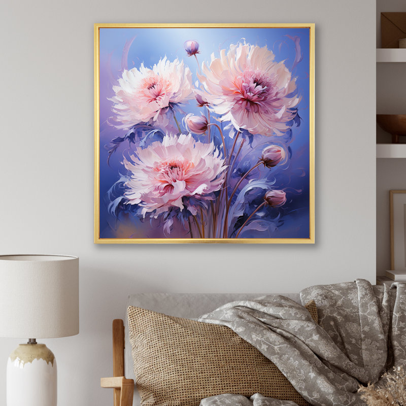 Purple Cornflowers Romantic Impression II - Floral Wall Art Living Room, Cadre flottant doré, H 24 po x l 24 po x P 1 po