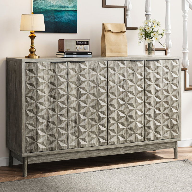 Armoire contemporaine pour le salon, la salle à manger - Tablettes réglables grises avec rangement moderne en relief