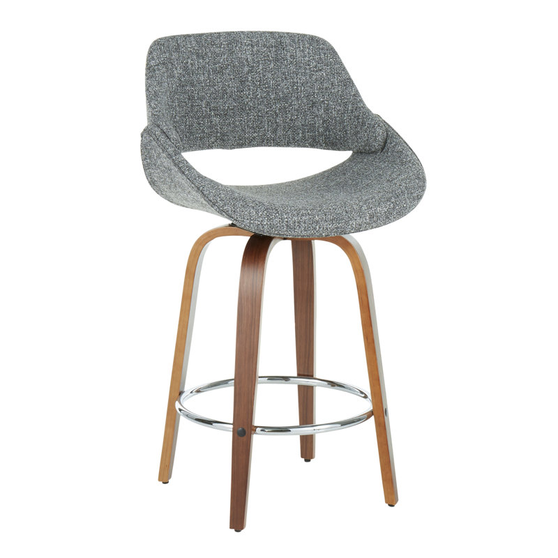 Fabrico Mid-Century Modern Counter Stool In Walnut And Grey Noise Fabric By Lumisource - Set Of 2