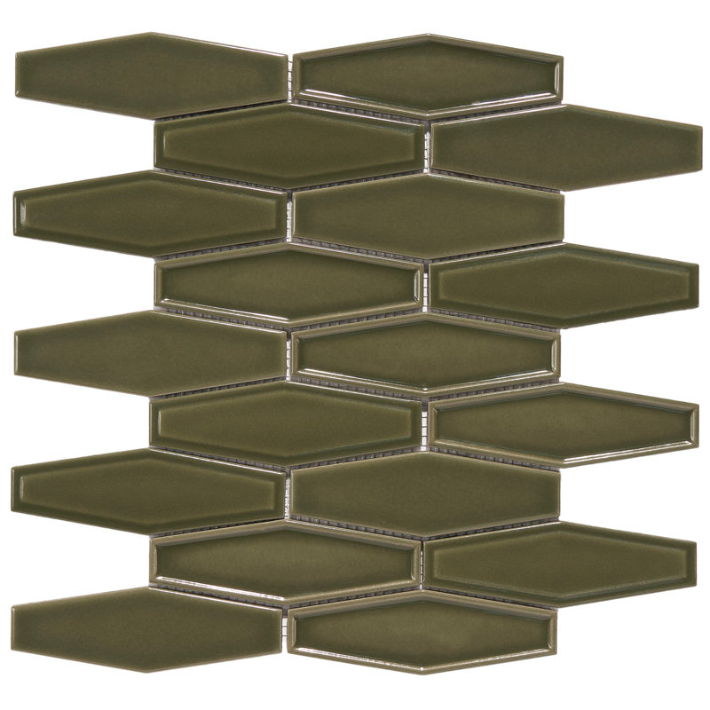 1.5" x 4.9" Porcelain Honeycomb Mosaic Floor Use Tile, Green