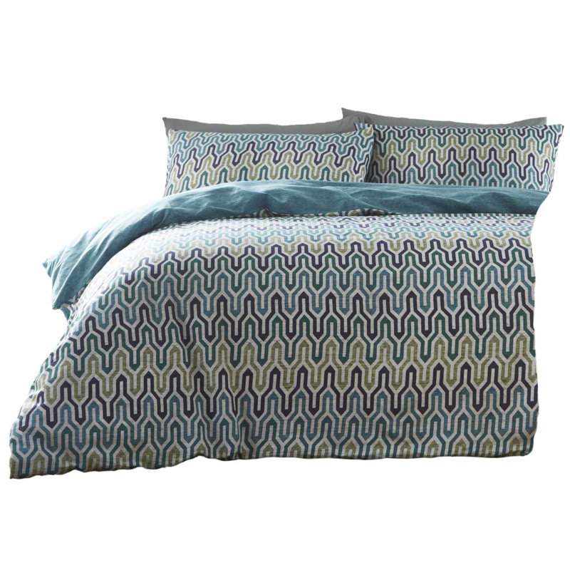 Irjat Chevron / Zig Zag Duvet Cover Set with Pillowcases Included, Super King Duvet Cover + 1 Standard Pillowcase, Aqua