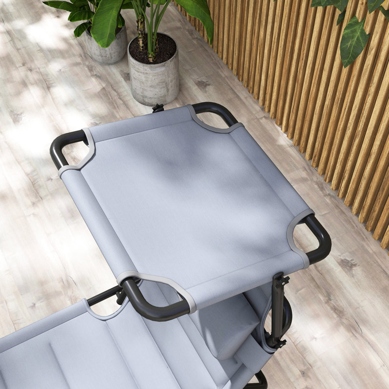 Chaise de patio avec parasol réglable et parasol, chaise longue de randonnée grise pour une assise confortable, détente en plein air