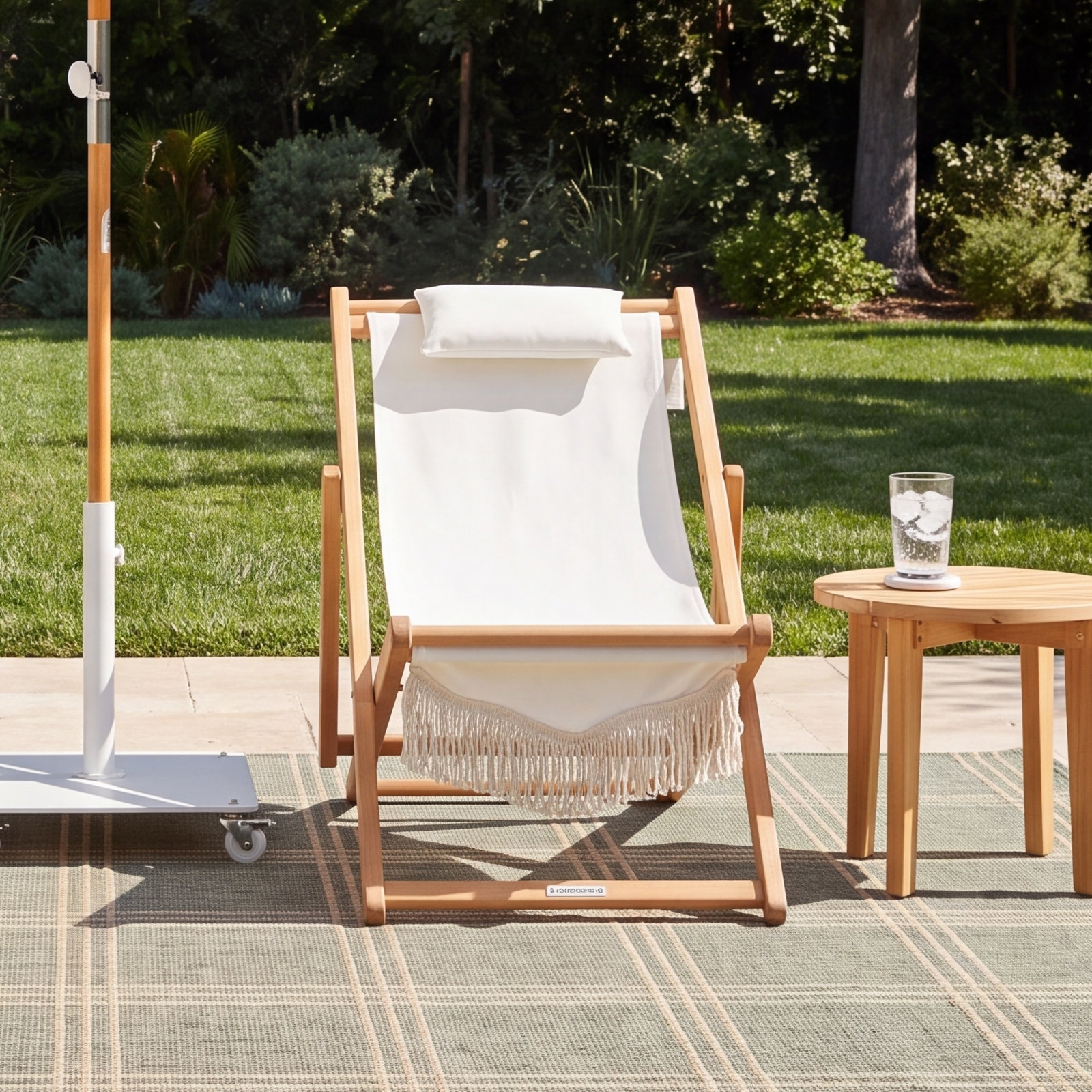 Folding Deck Chair, White