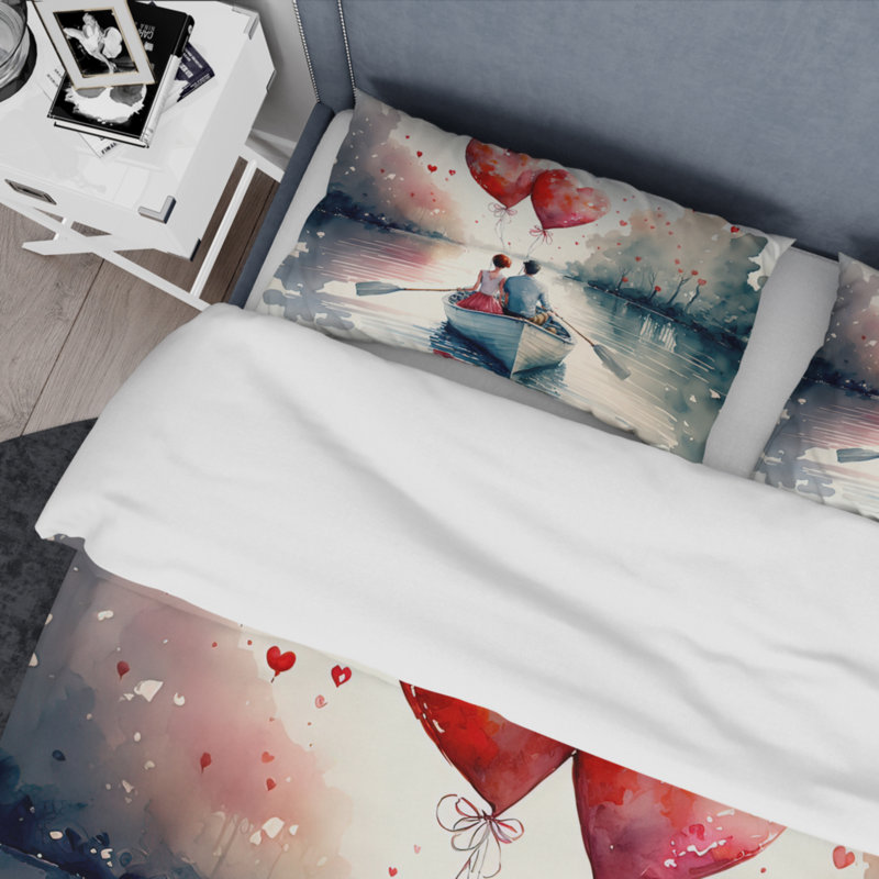 Ensemble de housse de couette en microfibre / polyester Loureux Couple, Housse de couette pour très grand lit et 2 très