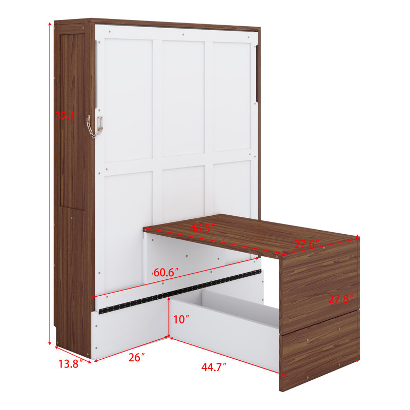 Lit escamotable avec bureau escamotable Murphy, Blanc
