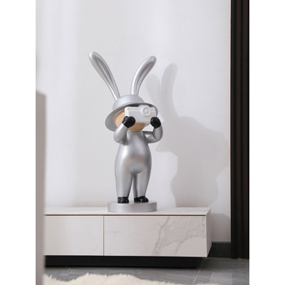 Camera Holding Cartoon Rabbit Tabletop Sculpture Modern Indoor Home Decor Statue