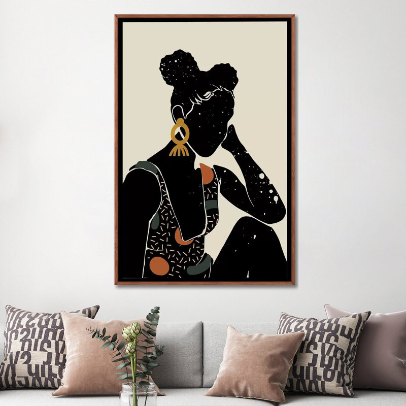 Black Hair VI - impression d'art graphique, H 40 po x l 60 po x 1,5 po, Toile avec cadre en bois brun classique, Aucun mat