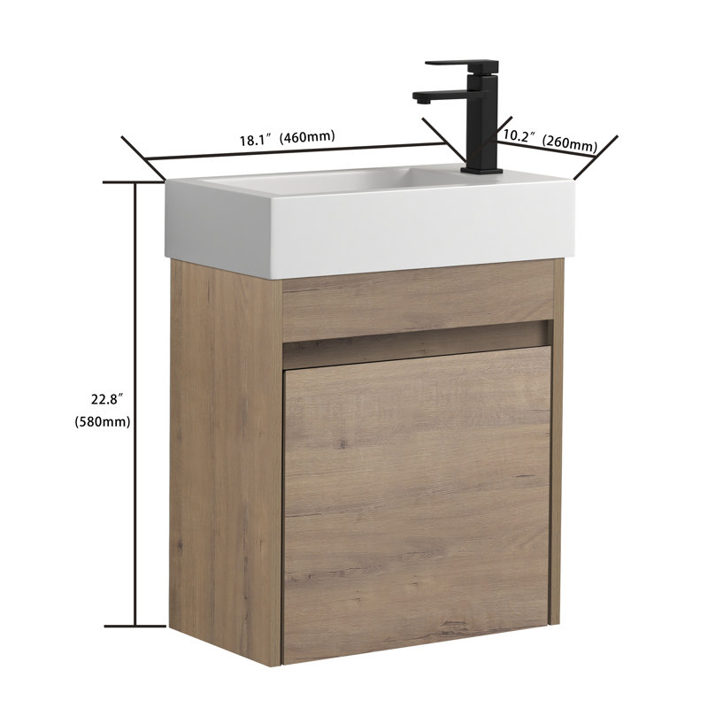18.1'' Single Bathroom Vanity with Resin Top, Imitative Oak