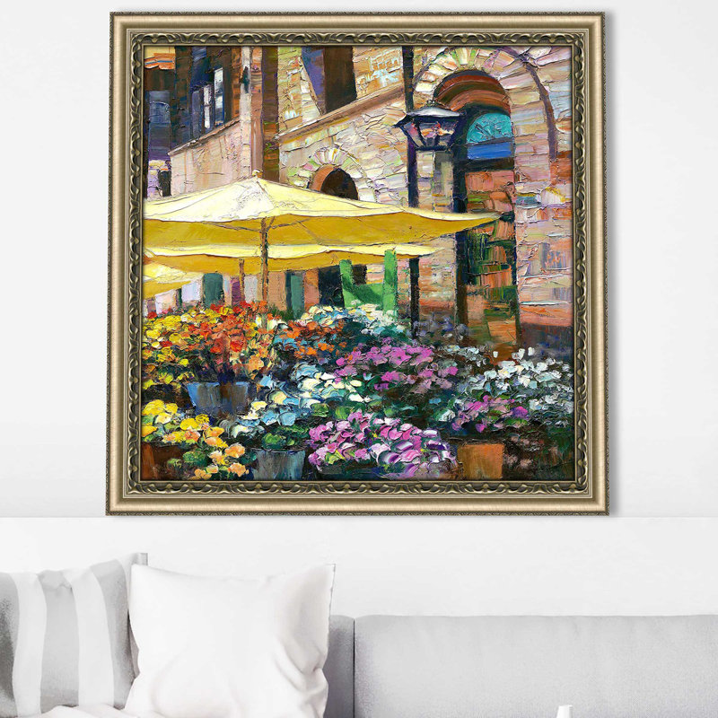 «Siena Flower Market II» par Howard Behrens - Peinture, Encadrement champagne, H 31,5 po x l 31,5 po x P 1 po